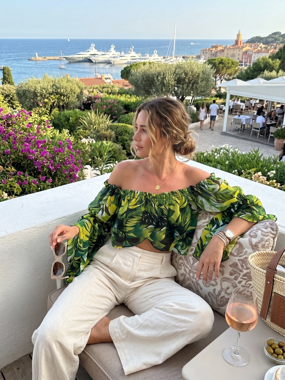 Live 4 Truth Green Tropical Off-Shoulder Bell Sleeve Crop Top - Picture 8 of 14